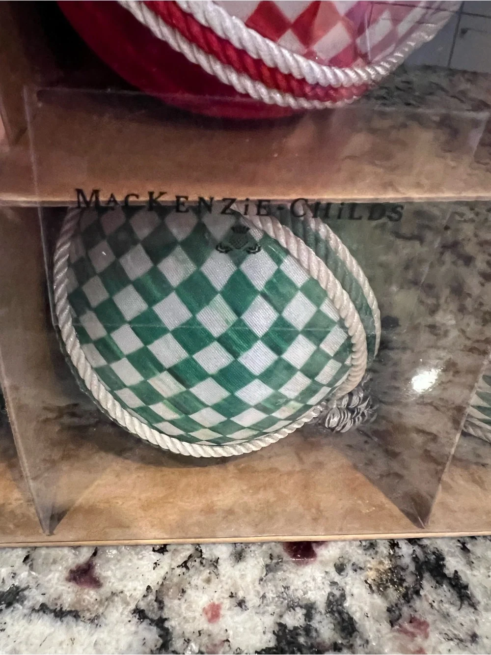Mackenzie-Childs Check It Out Patchwork Fabric Ornaments, Set of 6. NIB!